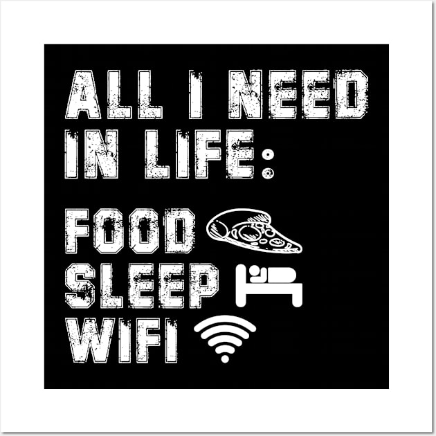 All I Need in Life Food Pizza Sleep WiFi Wall Art by DesignergiftsCie